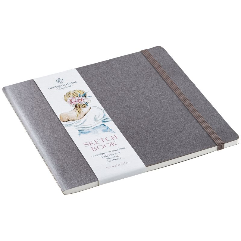 Скетчбук  20л. 190х190 серебряный 200г/м2 для акварели на резинке