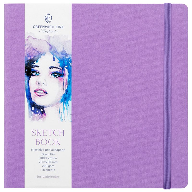 Скетчбук  18л. 200х200 Greenwich Line, сиреневый, 100% хлопок, на резинке, 200г/м2
