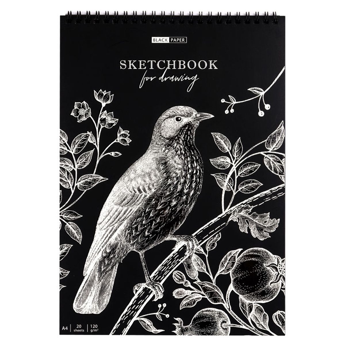 Скетчбук 20л. А4 ArtSpace "Black line. Bird", на гребне, черный блок, 120г/м2