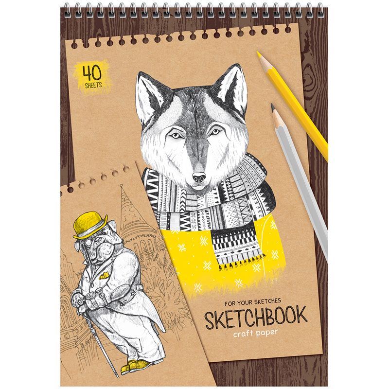 Скетчбук 40л. А4 ArtSpace "Craft style", на гребне, крафт, 80г/м2