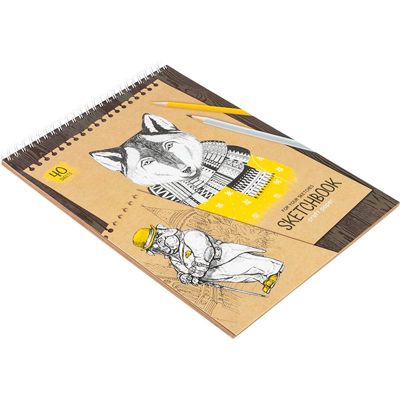 Скетчбук 40л. А4 ArtSpace "Craft style", на гребне, крафт, 80г/м2