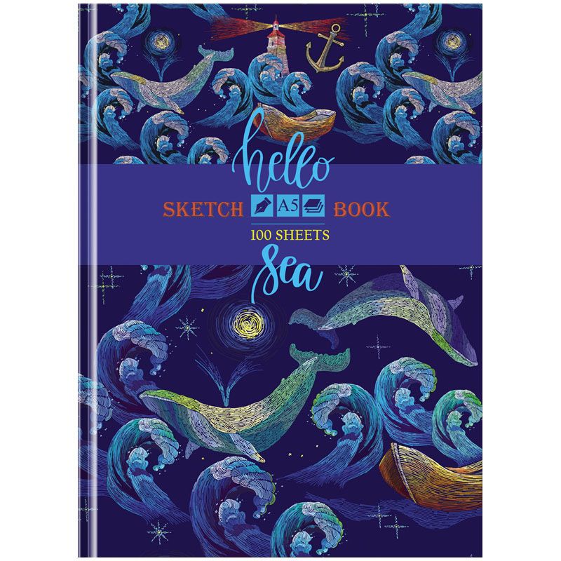 Скетчбук 100л. А5 7БЦ BG "Hello sea", глянцевая ламинация, 100г/м2 /7/14/