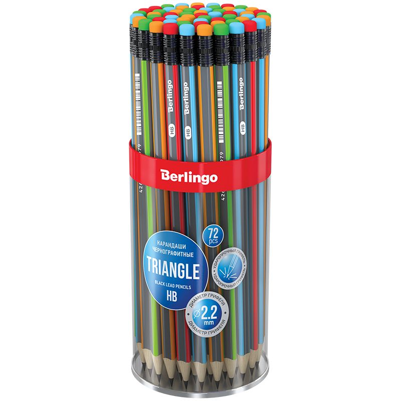 Карандаш чернографитный с ластиком "Berlingo" "Triangle" НВ /72/