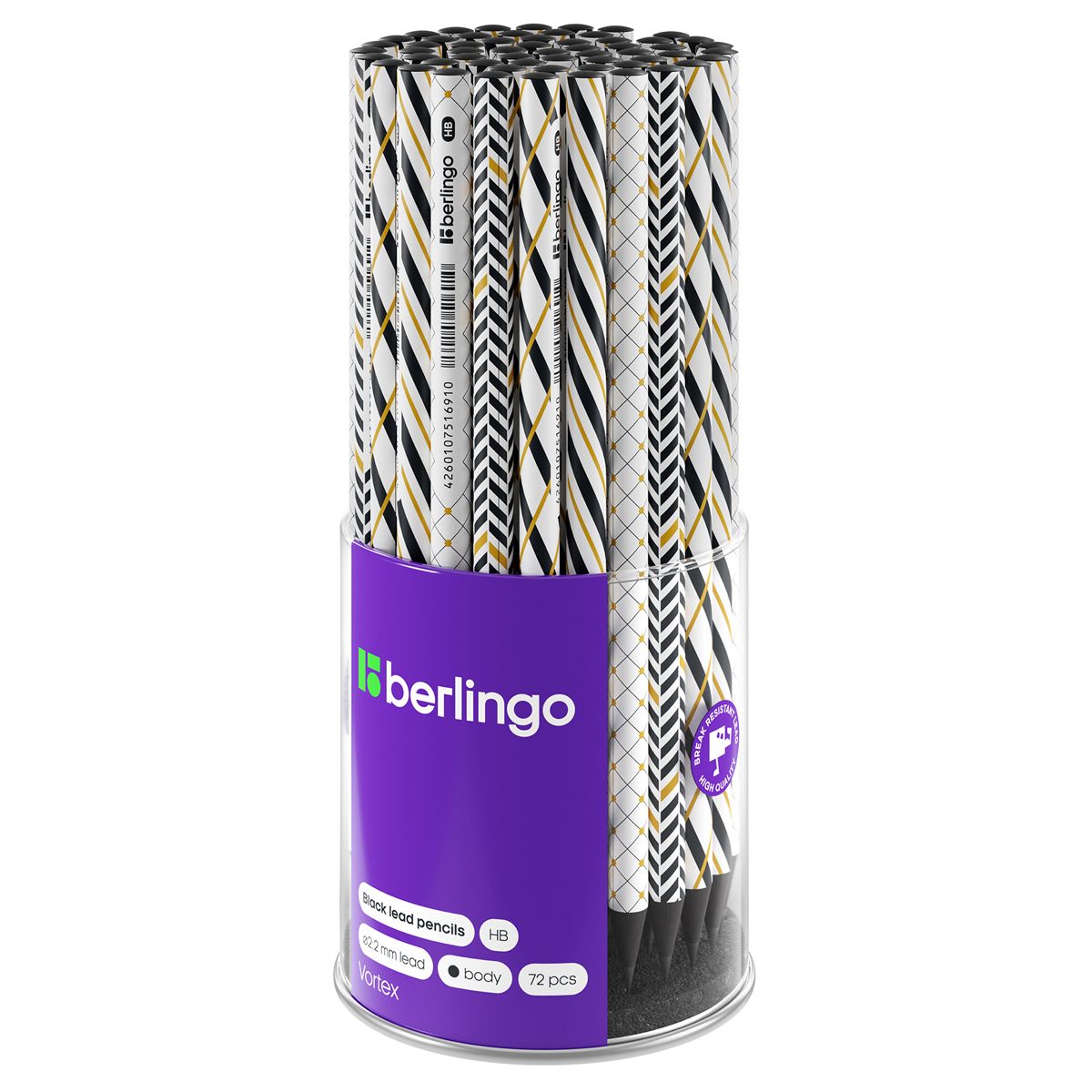 Карандаш чернографитный Berlingo "Vortex" HB, круглый, черное дерево, заточен /72/