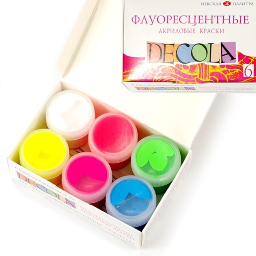 Краски акриловые  6цв. "DECOLA" флуоресцентные /20/