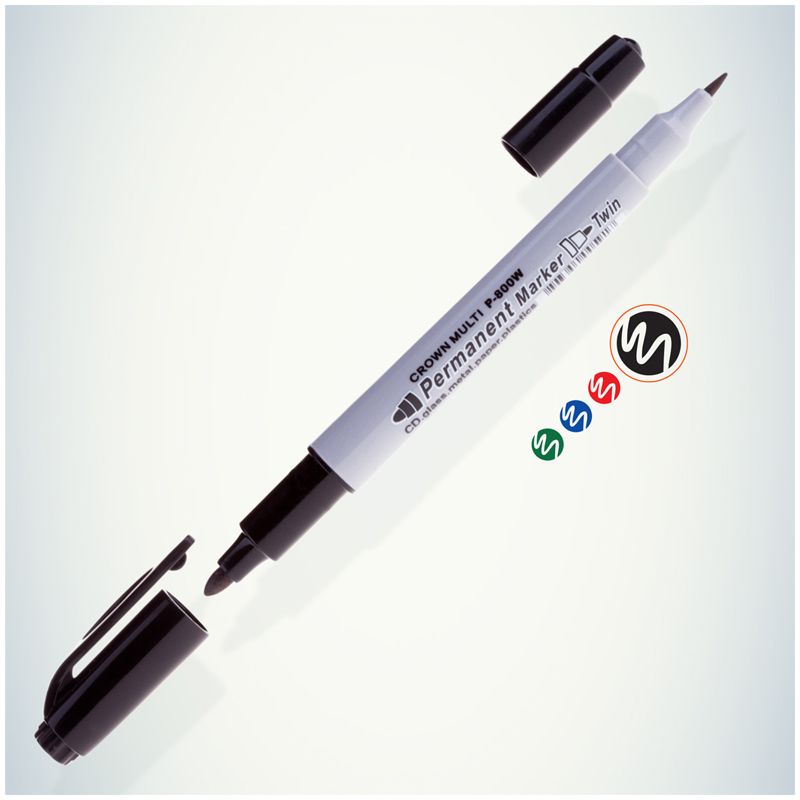 Маркер перманентный 2-4мм "Crown" двухсторонний черный /12/