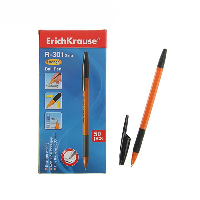 Ручка шариковая черная Erich Krause "Stick&Grip R-301" 0,7мм. /50/