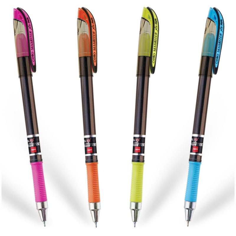 Ручка шариковая синяя Cello "Maxriter XS tinted black" 0,7мм, ассорти, грип/35/