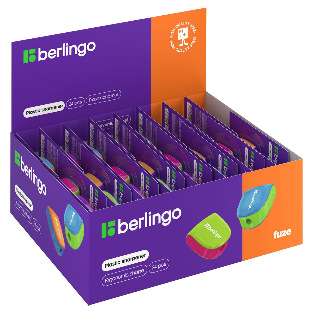 Точилка с контейнером "Berlingo "Fuze Ergo" на 1 отверстие ассорти /24/