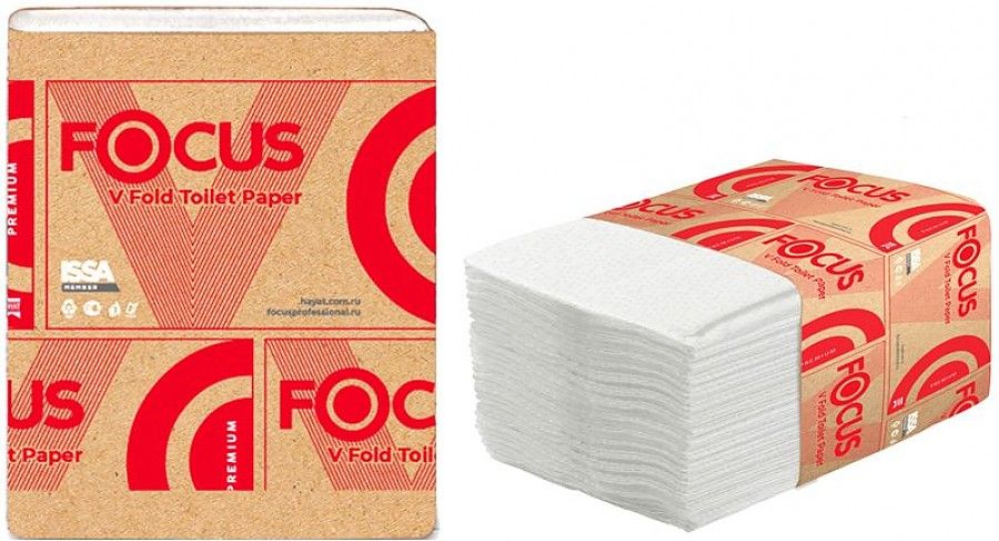 Бумага туалетная "Focus Premium(V-сл) 2-слойная, 250 лист/пач, 23*10,8 см, белая /30/