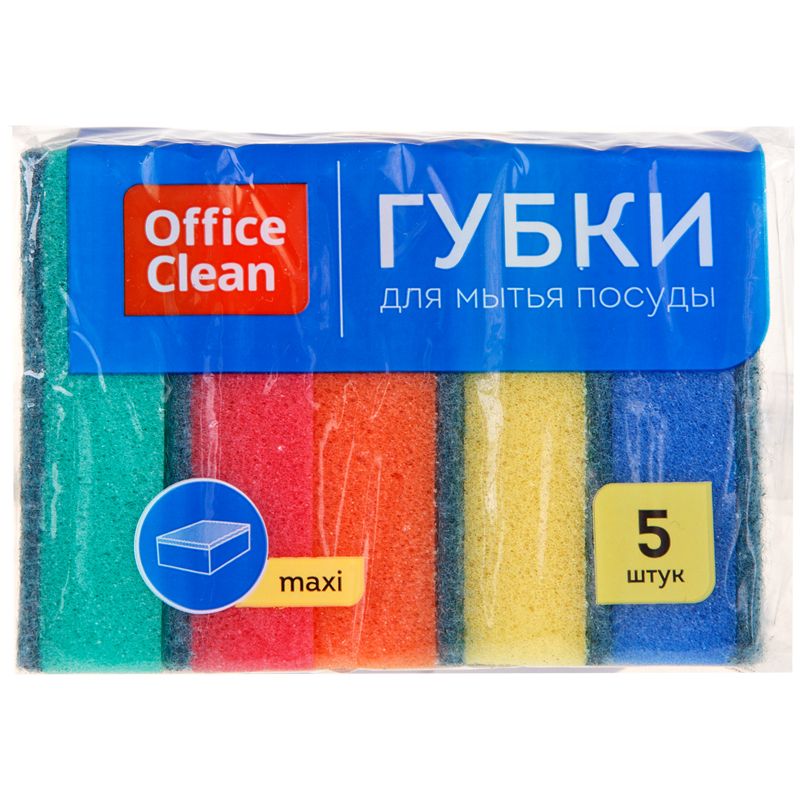 Губка для мытья посуды  5шт. "OfficeClean. Maxi" поролон с абразивным слоем /32/