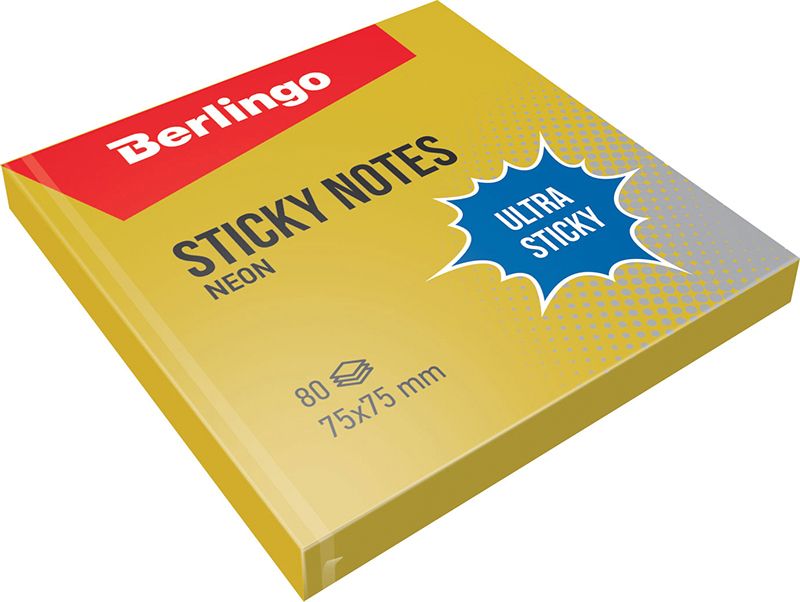 Блок самоклеящийся  75х75мм "Berlingo Ultra Sticky" 80л. золотой неон