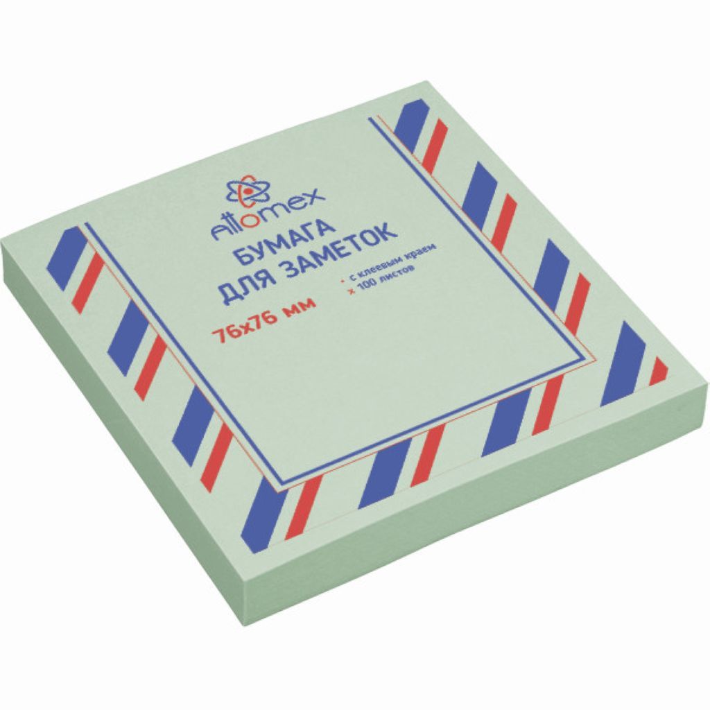 Блок самоклеящийся  76х76мм "Attomex" 100л. зеленый /12/