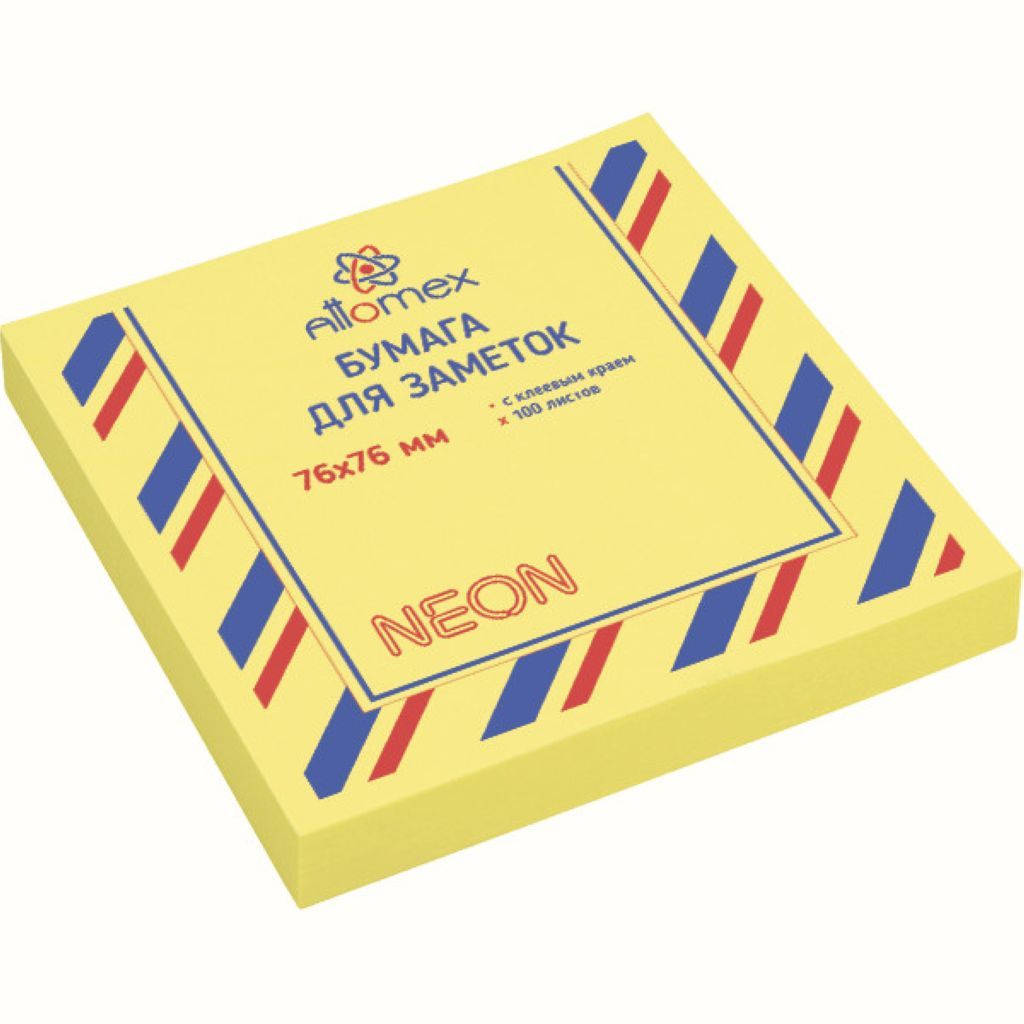 Блок самоклеящийся  76х76мм "Attomex" 100л. неон желтый /12/
