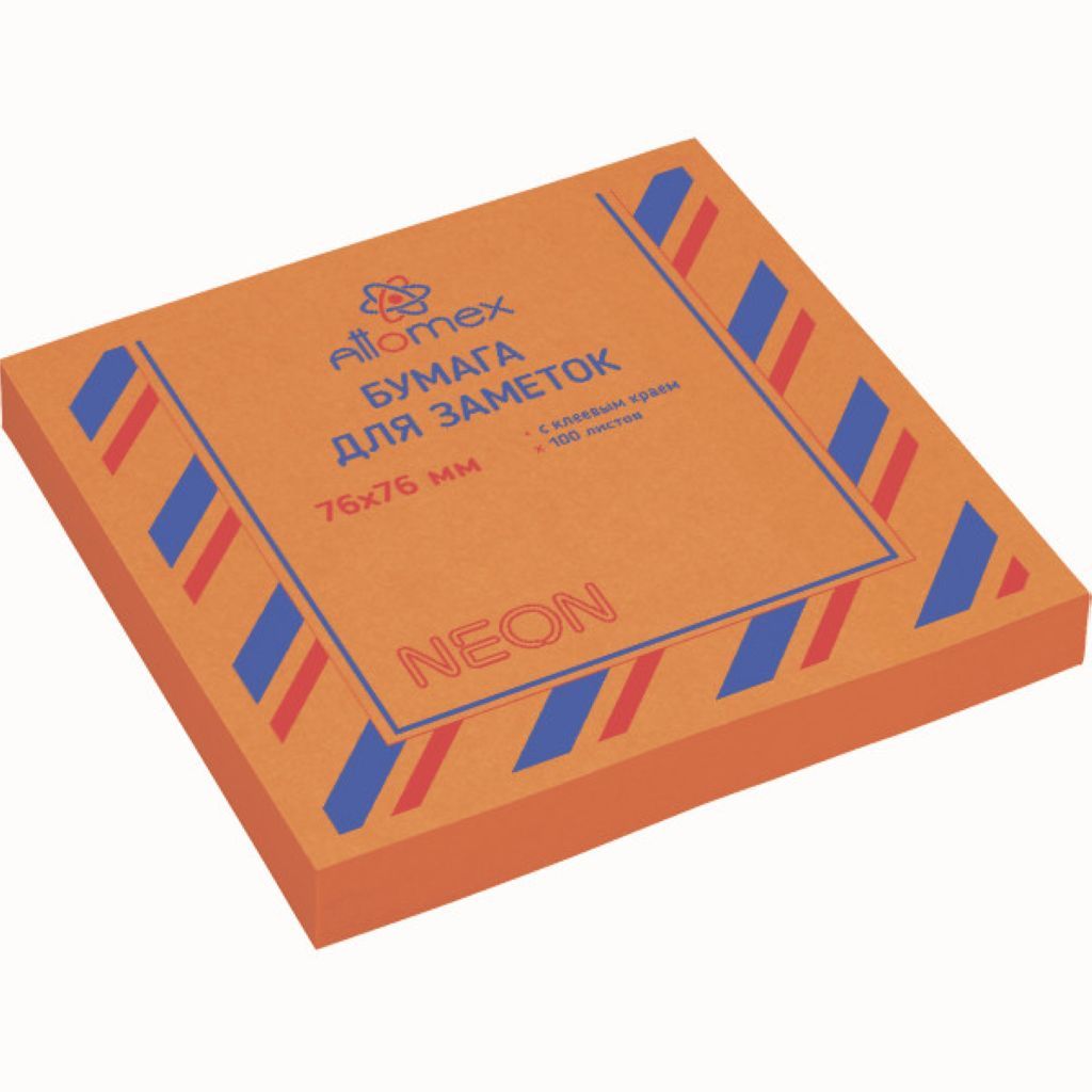 Блок самоклеящийся  76х76мм "Attomex" 100л. неон оранжевый /12/