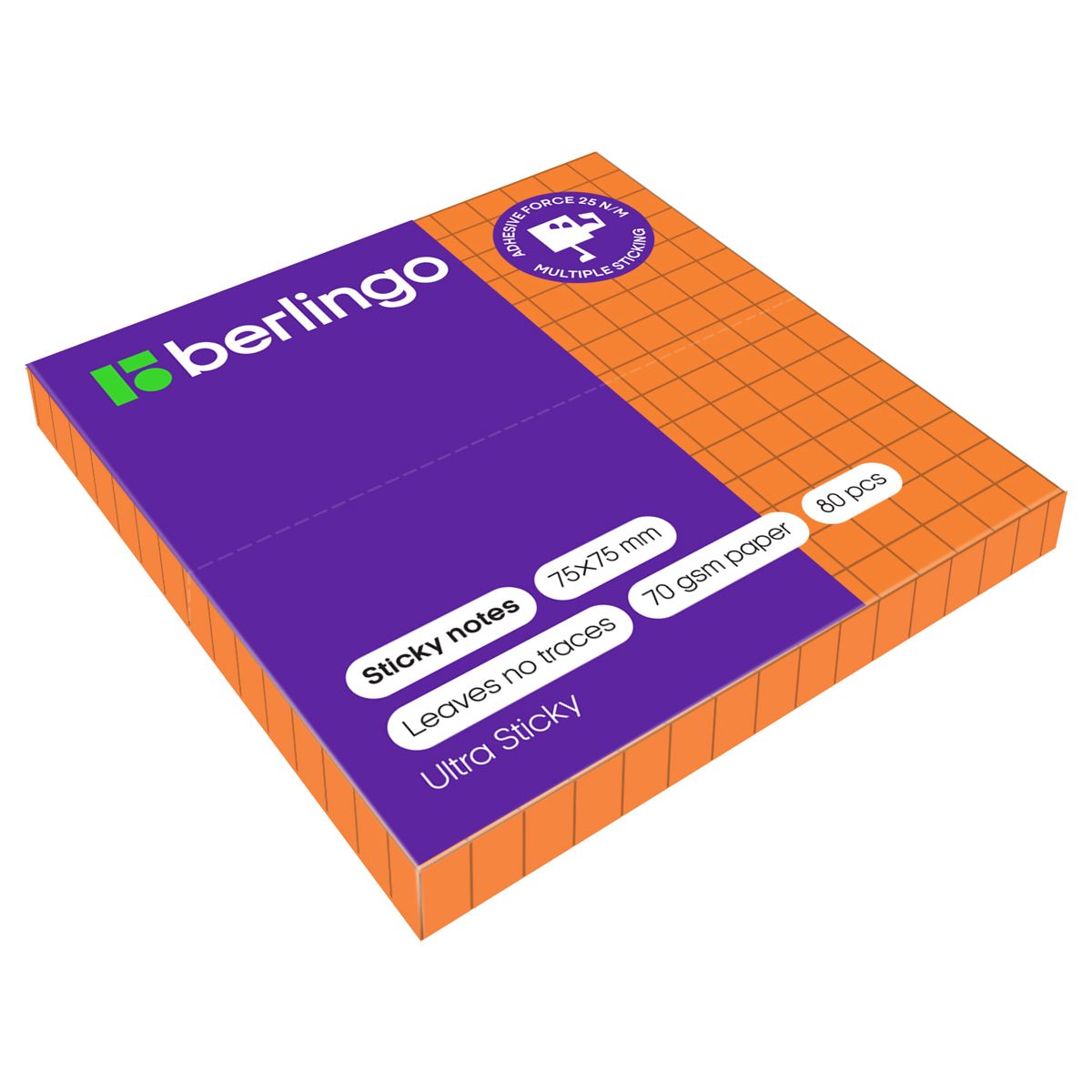 Блок самоклеящийся  75х75мм "Berlingo Ultra Sticky" 80л. оранжевый неон /12/