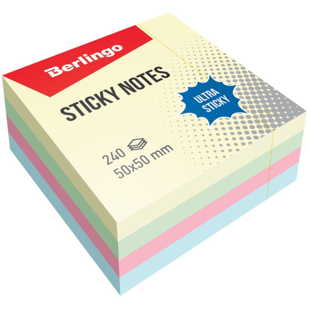 Блок самоклеящийся  50х50мм "Berlingo Ultra Sticky" 240л. пастель ассорти /12/