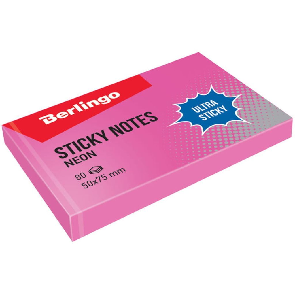 Блок самоклеящийся  50х75мм "Berlingo Ultra Sticky" 80л. розовый неон /12/