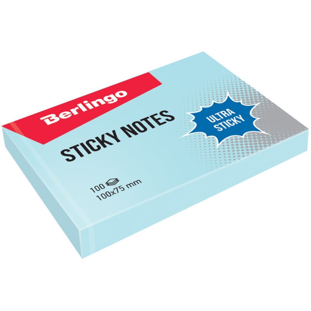Блок самоклеящийся  75х100мм "Berlingo Ultra Sticky" 100л. пастель голубой /12/