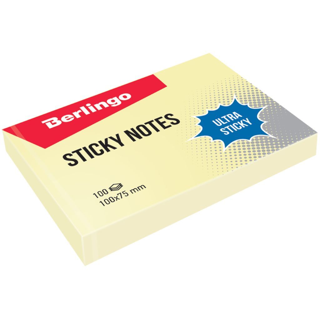 Блок самоклеящийся  75х100мм "Berlingo Ultra Sticky" 100л. пастель желтый /12/