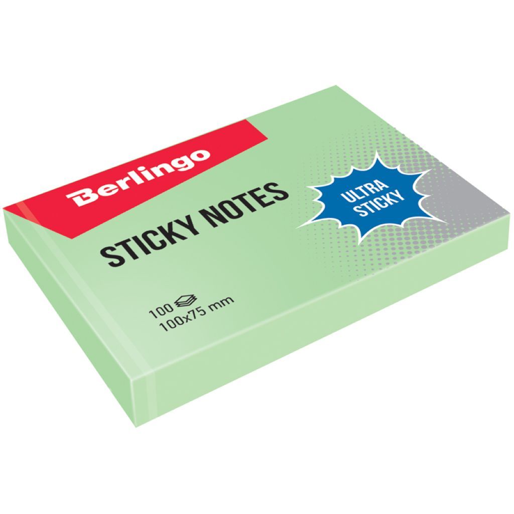 Блок самоклеящийся  75х100мм "Berlingo Ultra Sticky" 100л. пастель зеленый /12/