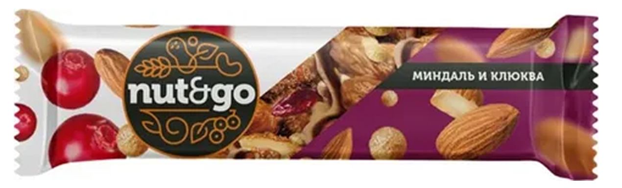 Батончик "NUT&GO" миндаль и клюква 36г. /18/