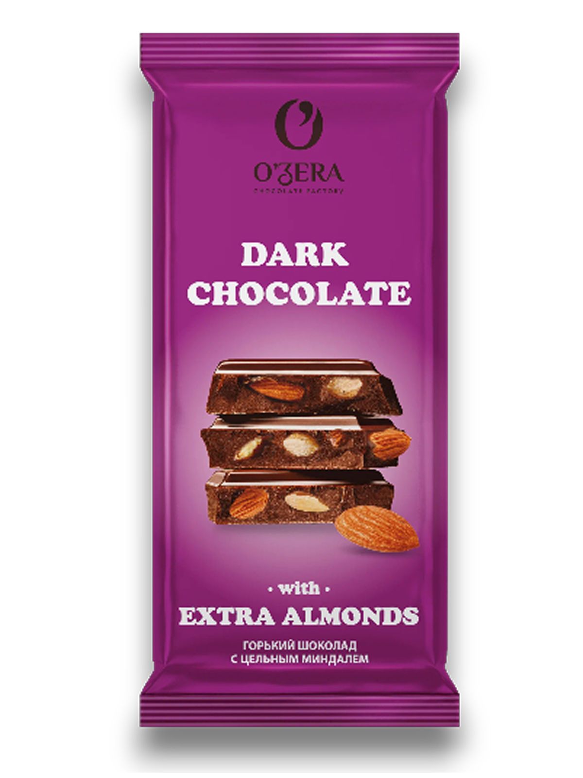 Шоколад горький "O'Zera" с цельным миндалем Dark&Extra Almond 90г.