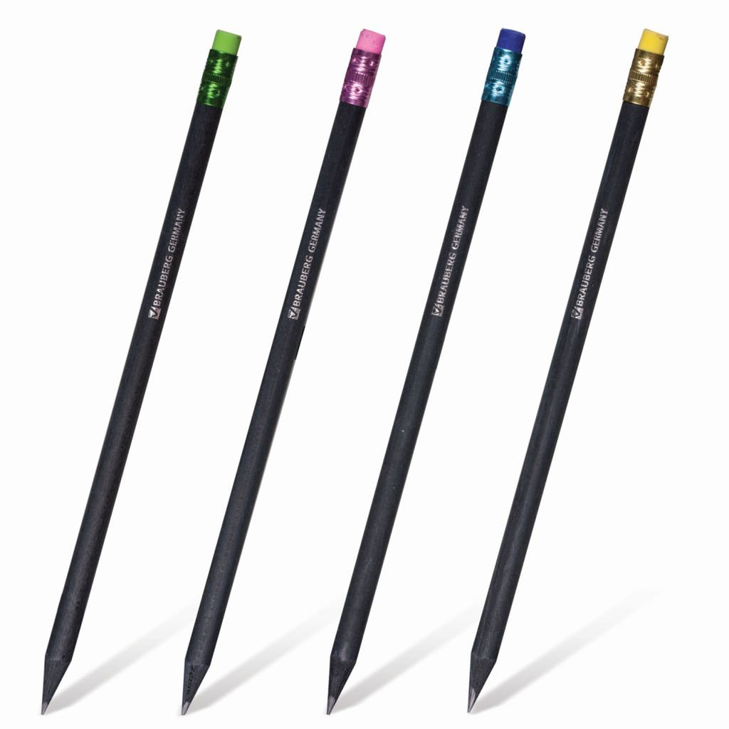 Карандаш чернографитный с ластиком "BRAUBERG" "Black Wood" НВ, черное дерево /100/