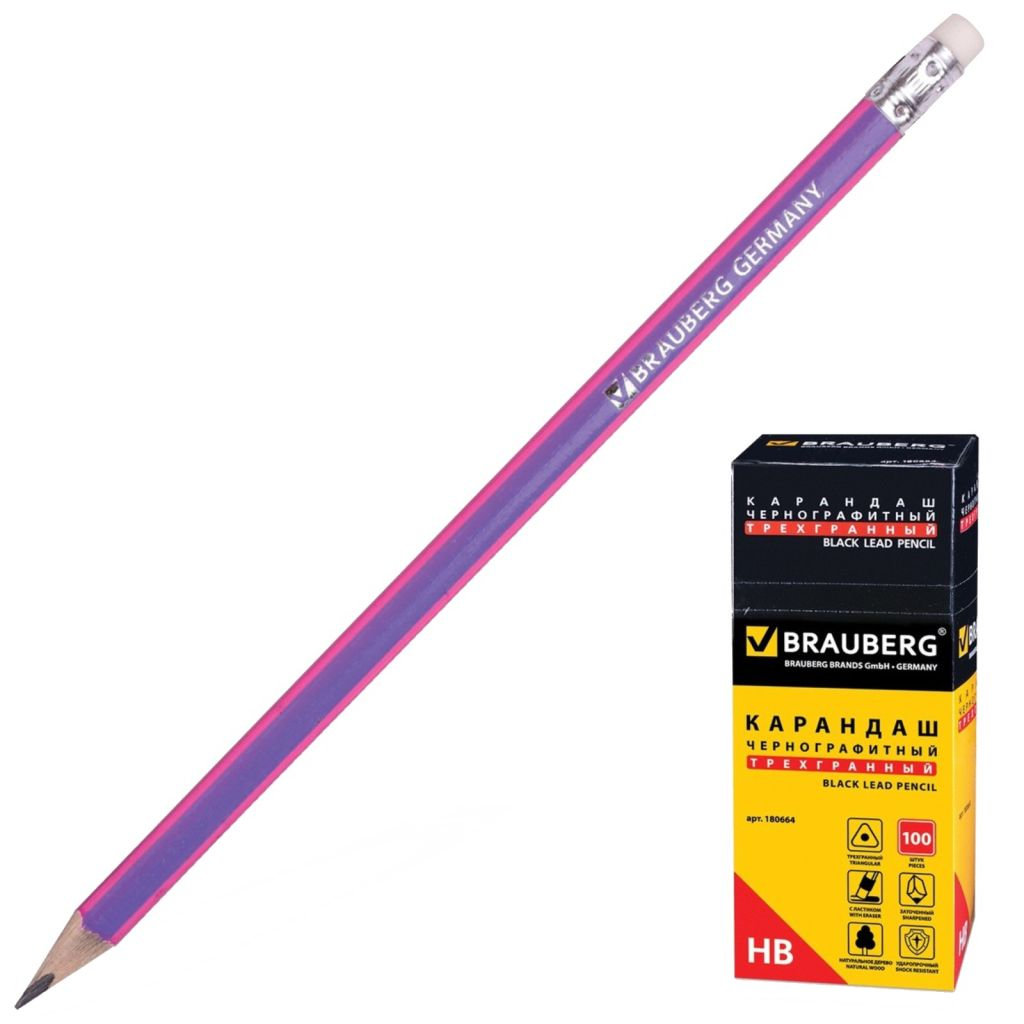 Карандаш чернографитный с ластиком "BRAUBERG" "Excellence" НВ /100/