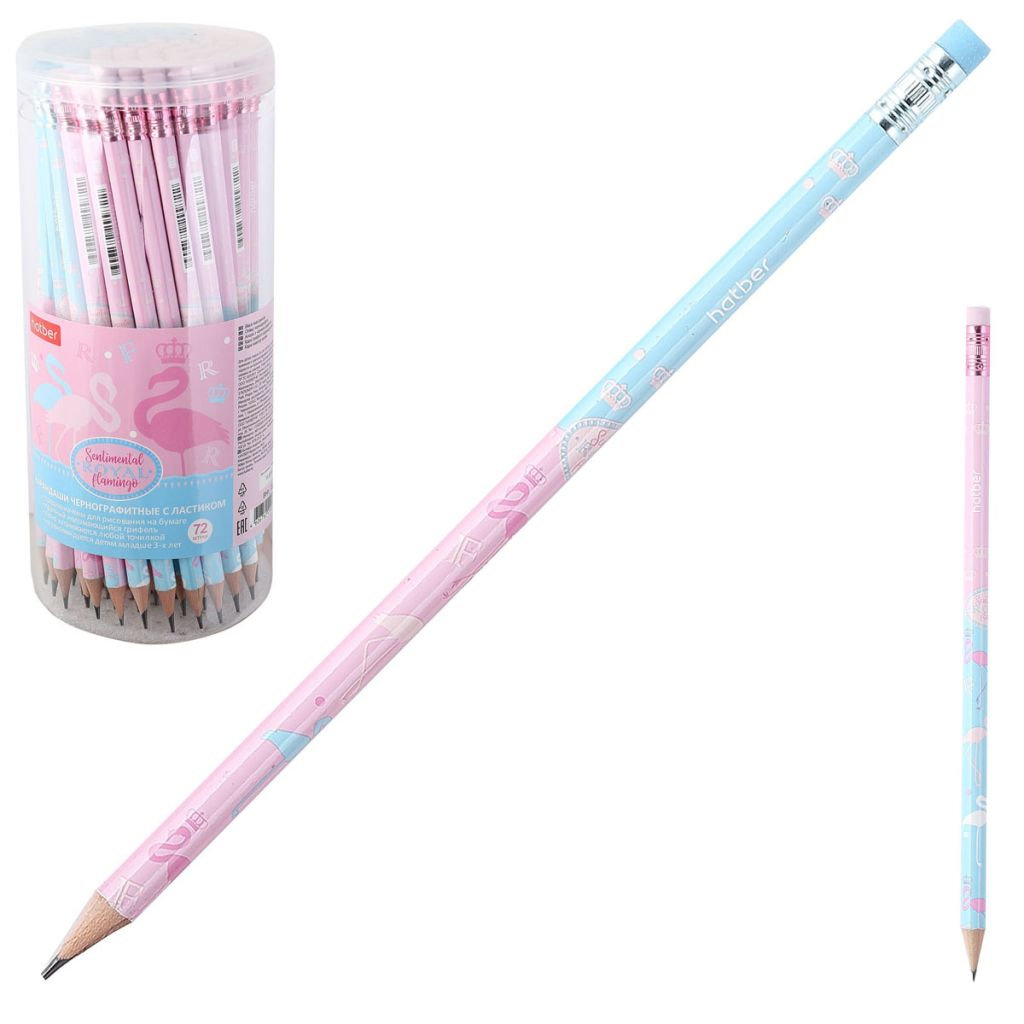 Карандаш чернографитный с ластиком "Hatber" Flamingo /72/