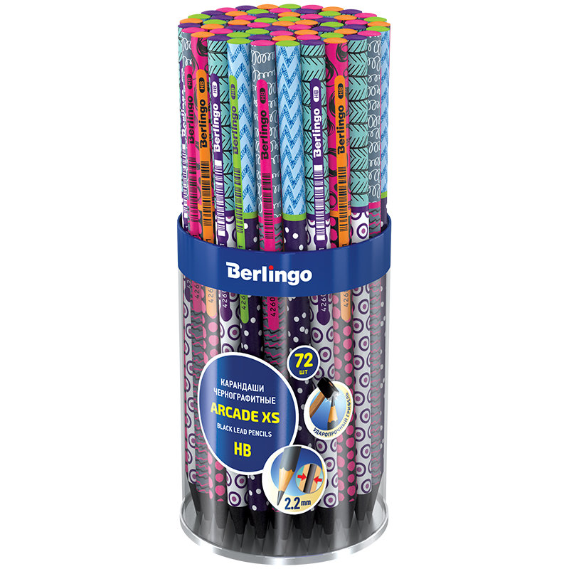 Карандаш чернографитный Berlingo "Arcade XS" HB, круглый, черное дерево, заточен/72/