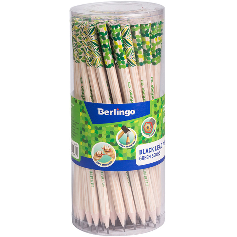 Карандаш чернографитный Berlingo "Green Series" HB, шестигран., заточен., пластик., ассорти/72/