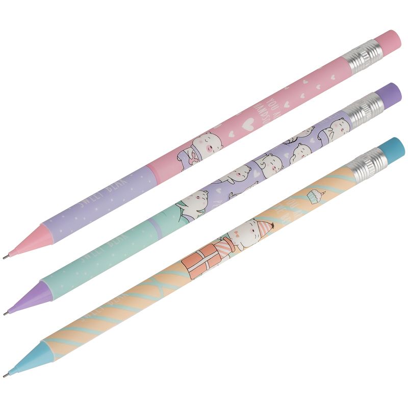 Карандаш механический 0,7мм MESHU "Sweet bear", печать на корпусе, с ластиком, ассорти /24/