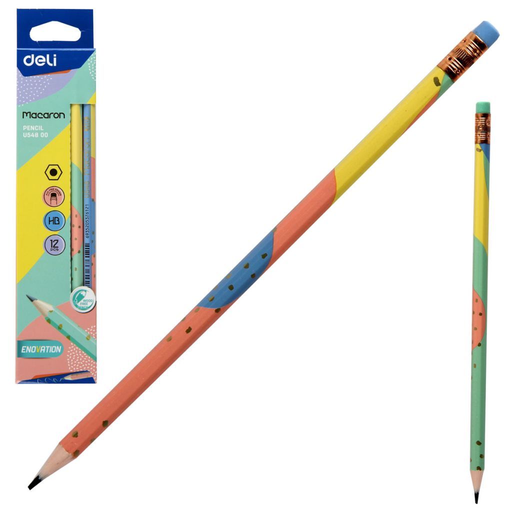 Карандаш чернографитный с ластиком "Deli Macaron" 2B /12/