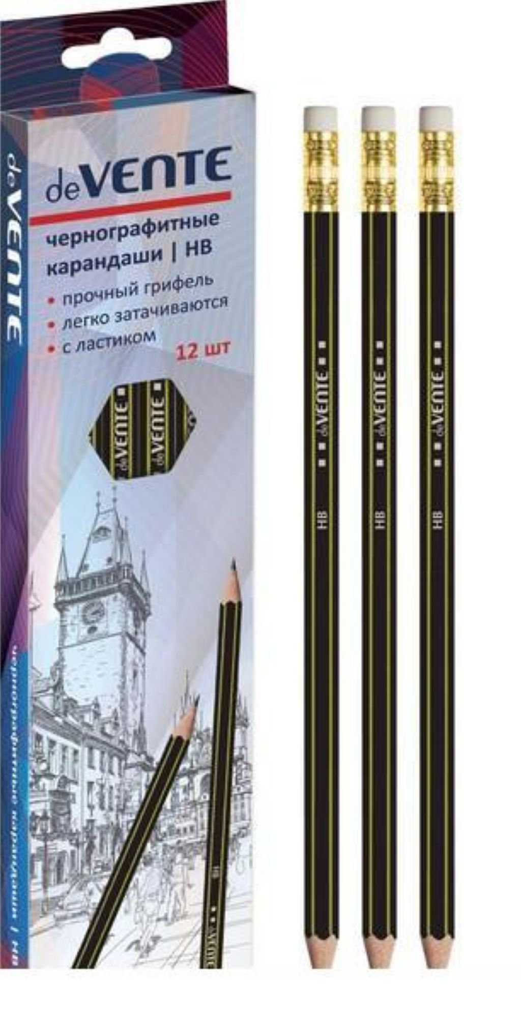 Карандаш чернографитный с ластиком "deVENTE" НВ /12/