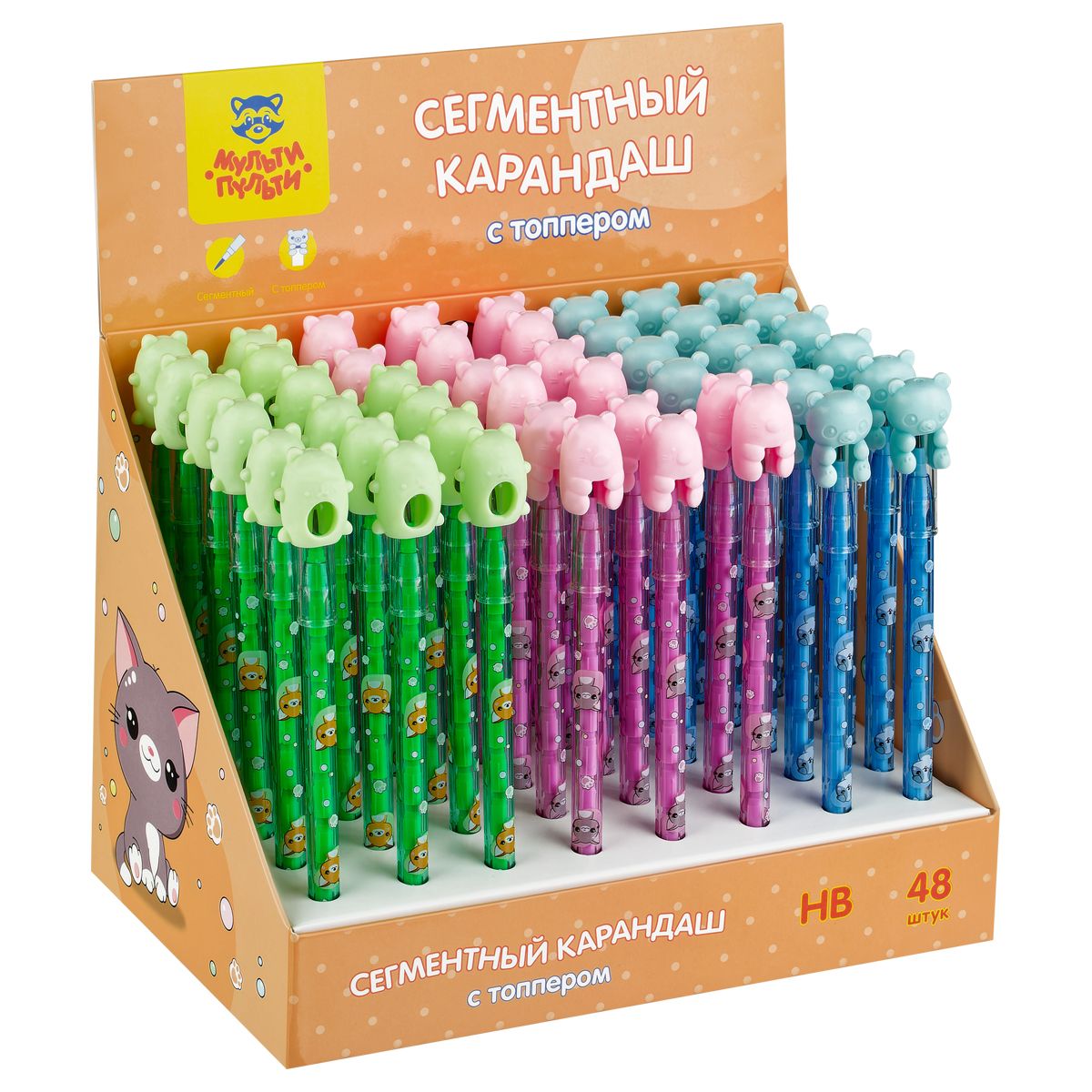 Карандаш сегментный "Мульти-пульти. Зверята" с топпером, ассорти /48/
