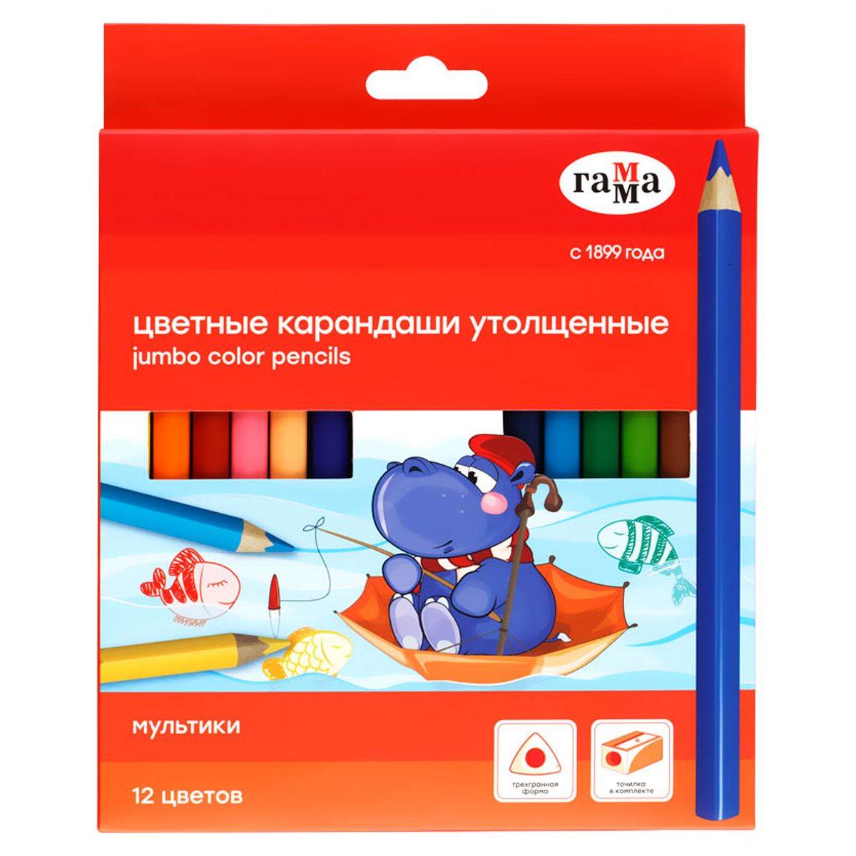 Карандаши 12цв. Гамма "Мультики", шестигр., утолщ., с точилкой, карт.коробка /12/