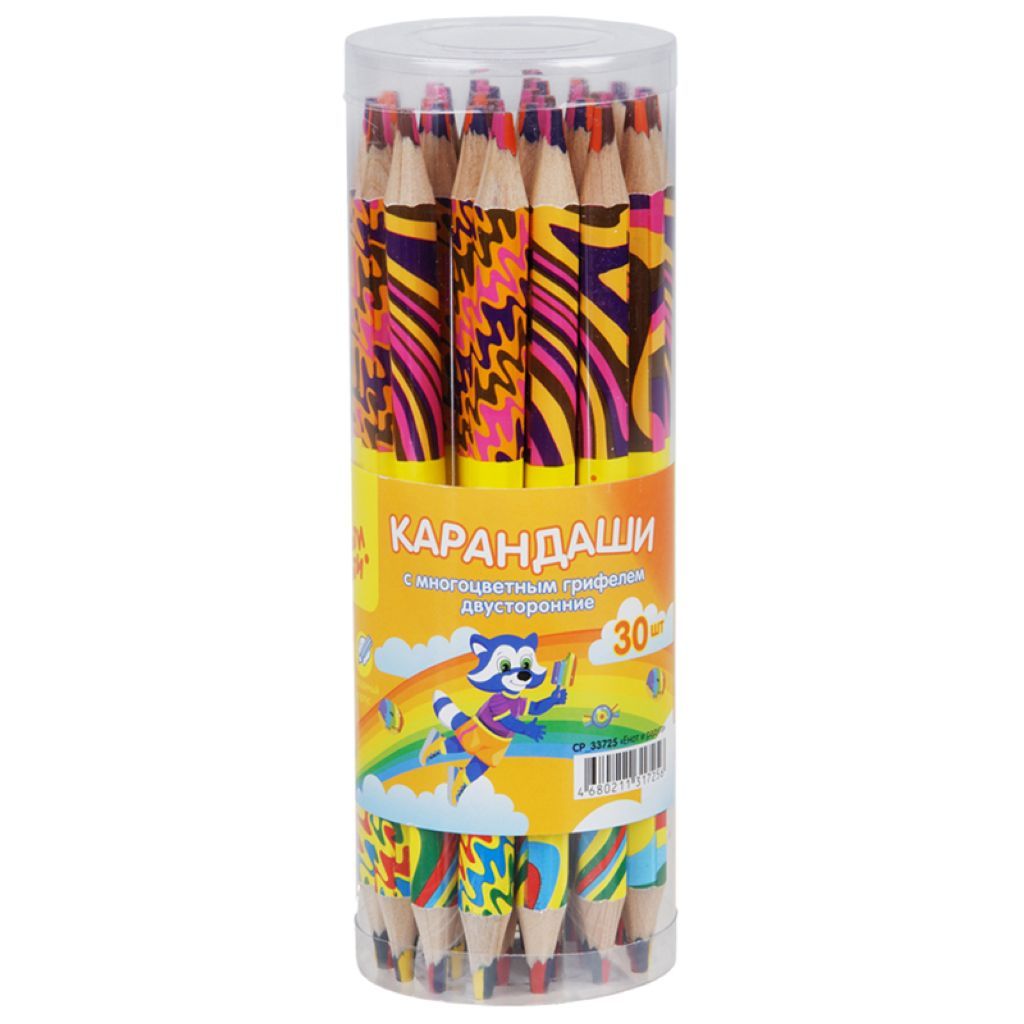 Карандаш многоцветный "Енот и радуга", утолщенный, двусторонний, заточен /30/