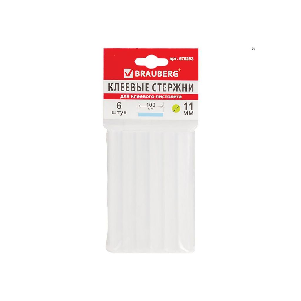 Клеевые стержни "BRAUBERG" d-11мм. в комплекте 6шт. прозрачные /1/