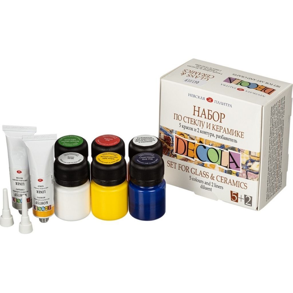 Краски витражные  5цв. "Декола" + контуры 2шт + разбавитель /1/