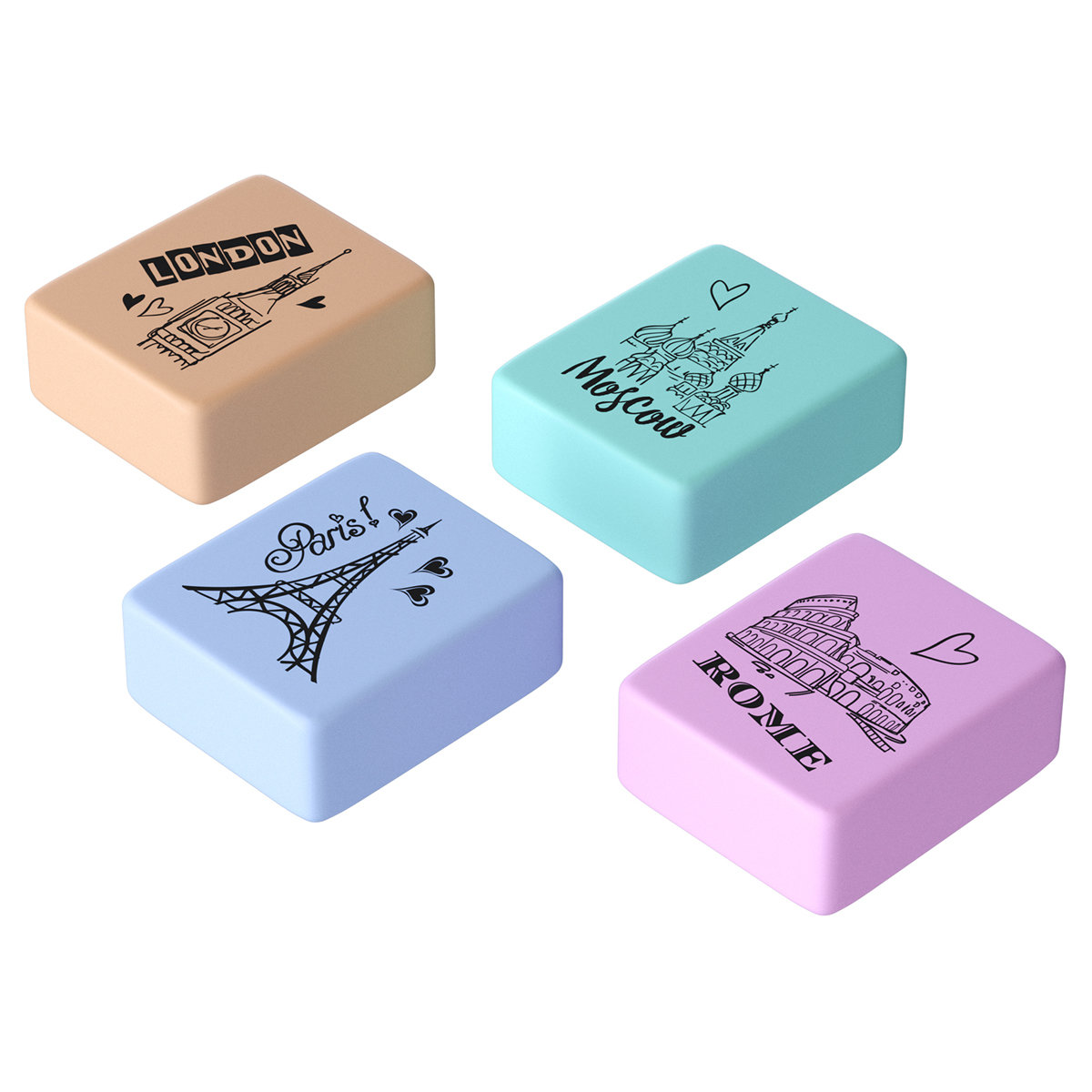 Ластик Berlingo "Capitals", прямоугольный, термопластичная резина, цвета ассорти /60/