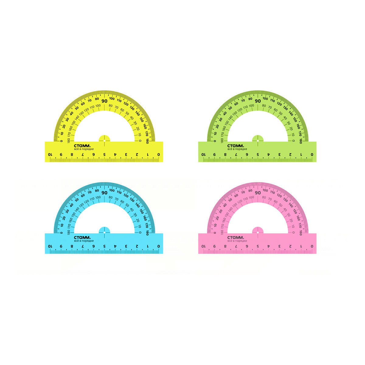 Транспортир 10см 180° "СТАММ NEON CRISTAL" 4 цвета /20/