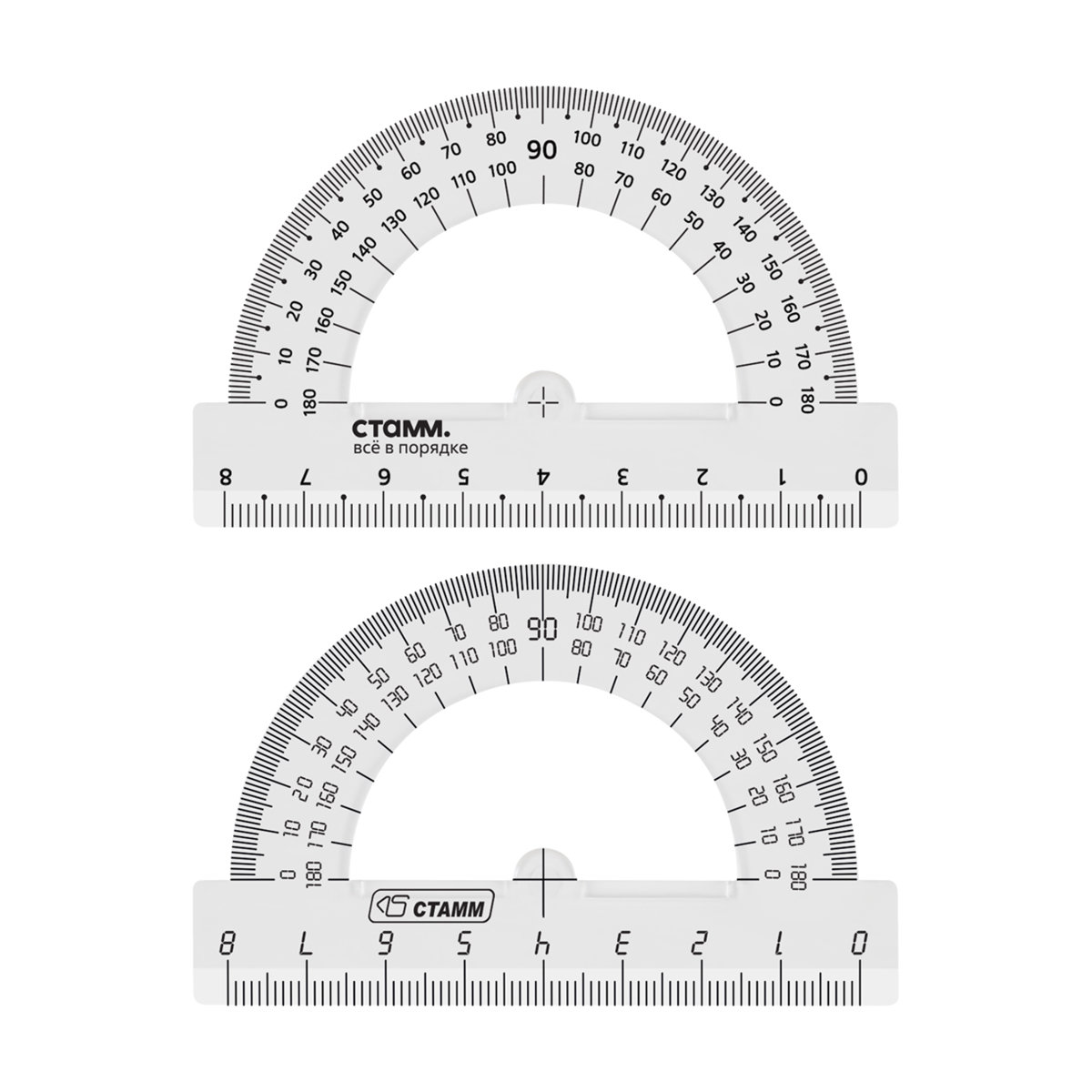 Транспортир  8см, 180° СТАММ, пластиковый, прозрачный бесцветный