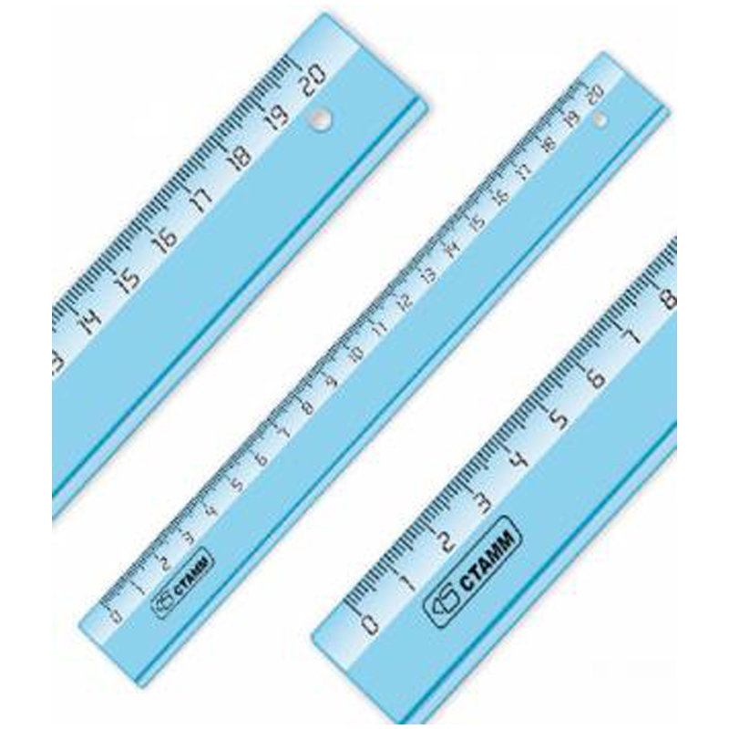 Линейка  20см "СТАММ Crystal" тонированная голубая /20/100/