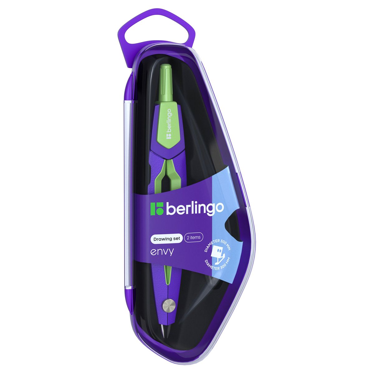 Готовальня 2предмета Berlingo "Envy", циркуль 135мм, салатовый, пластиковый футляр /12/