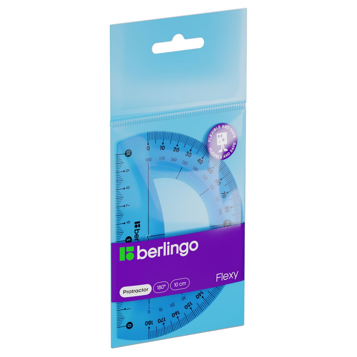 Транспортир 10см 180°  Berlingo "Flexy" гибкий ассорти /24/