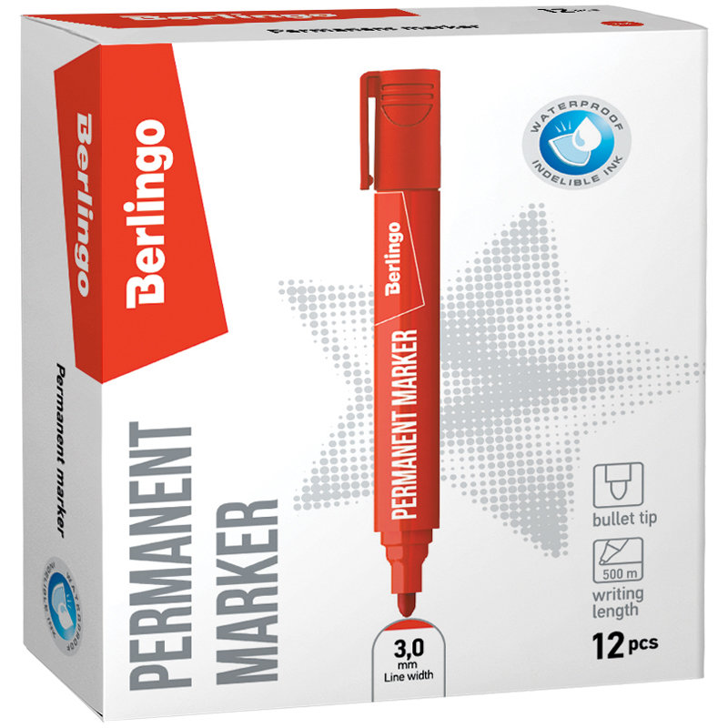 Маркер перманентный 3мм "Berlingo" красный /12/