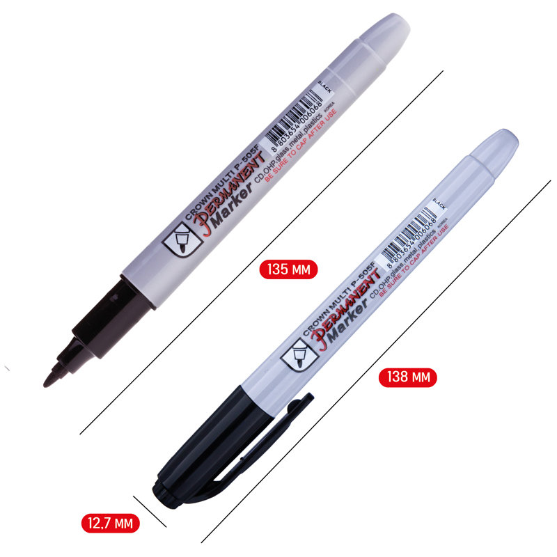Маркер перманентный 1мм "Crown" Multi Marker Super Slim черный /12/