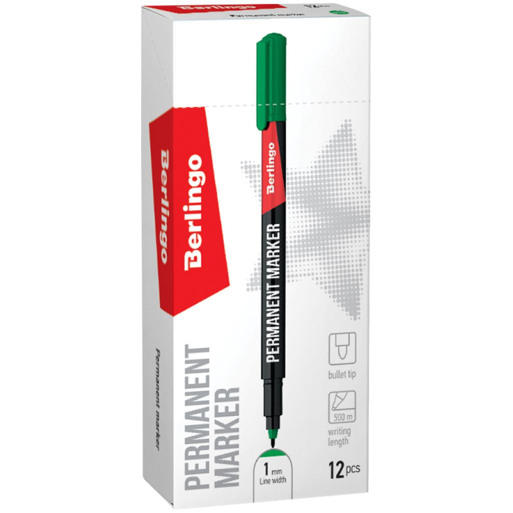 Маркер перманентный 1мм "Berlingo " зеленый /12/