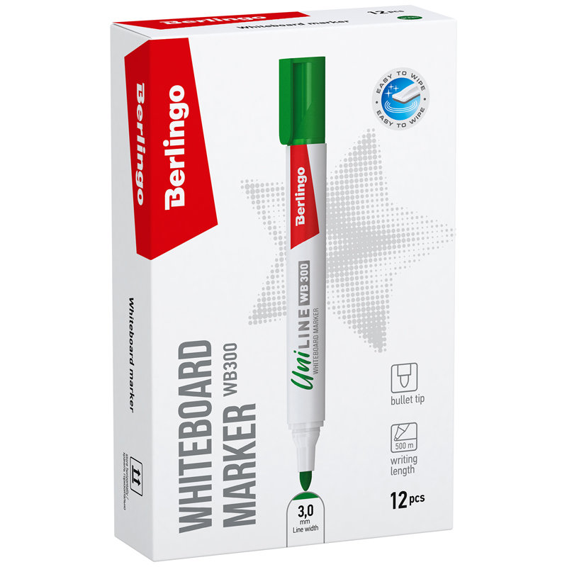 Маркер для доски 3 мм. "Berlingo Uniline WB300" зеленый, пулевидный /12
